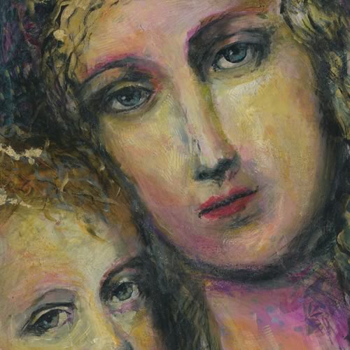 Contemporary Acrylic Painting of Jesus and the Virgin Mary