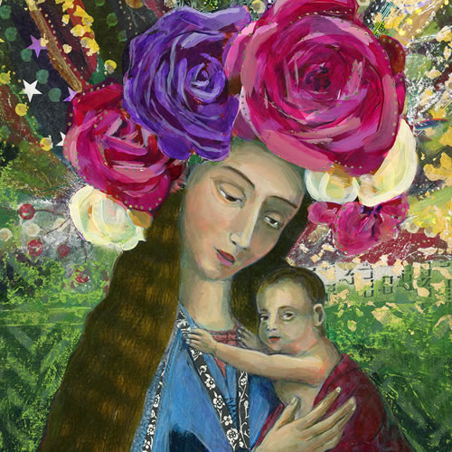 Contemporary Acrylic Painting of Jesus and the Virgin Mary